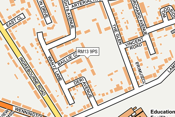 RM13 9PS map - OS OpenMap – Local (Ordnance Survey)