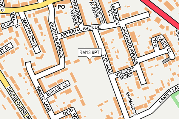 RM13 9PT map - OS OpenMap – Local (Ordnance Survey)