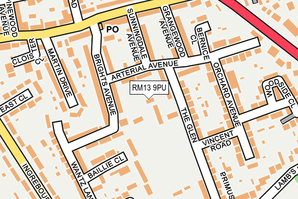 RM13 9PU map - OS OpenMap – Local (Ordnance Survey)