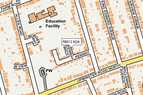RM13 9QA map - OS OpenMap – Local (Ordnance Survey)