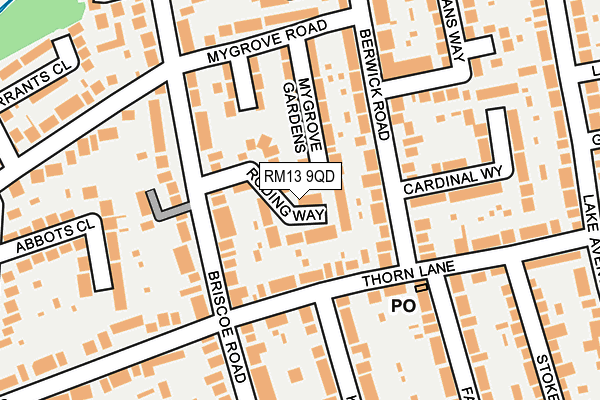 RM13 9QD map - OS OpenMap – Local (Ordnance Survey)