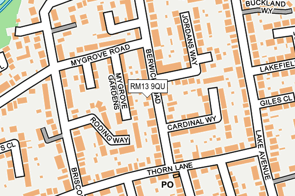 RM13 9QU map - OS OpenMap – Local (Ordnance Survey)