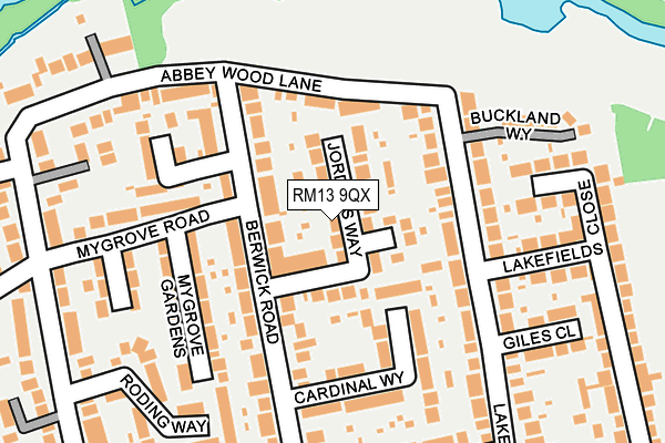 RM13 9QX map - OS OpenMap – Local (Ordnance Survey)