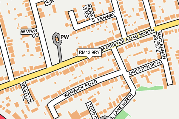 RM13 9RY map - OS OpenMap – Local (Ordnance Survey)