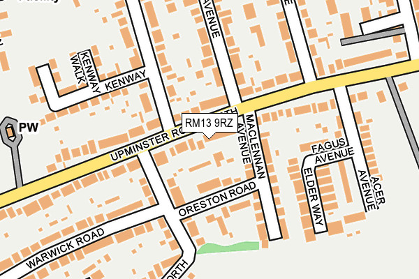 RM13 9RZ map - OS OpenMap – Local (Ordnance Survey)