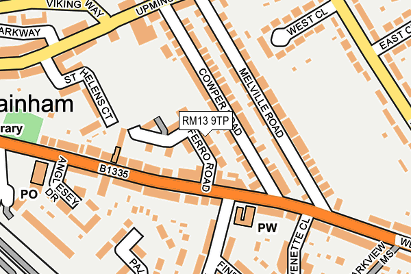 RM13 9TP map - OS OpenMap – Local (Ordnance Survey)