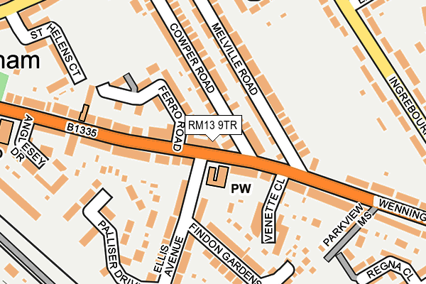 RM13 9TR map - OS OpenMap – Local (Ordnance Survey)