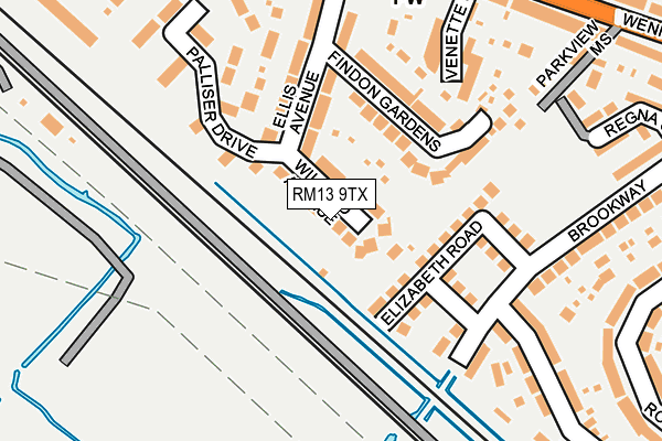 RM13 9TX map - OS OpenMap – Local (Ordnance Survey)