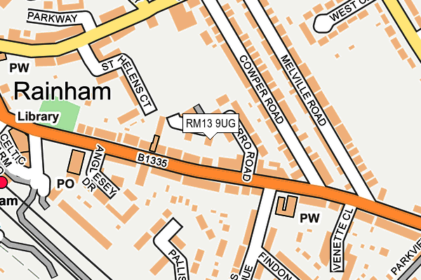 RM13 9UG map - OS OpenMap – Local (Ordnance Survey)