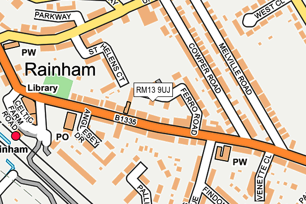 RM13 9UJ map - OS OpenMap – Local (Ordnance Survey)