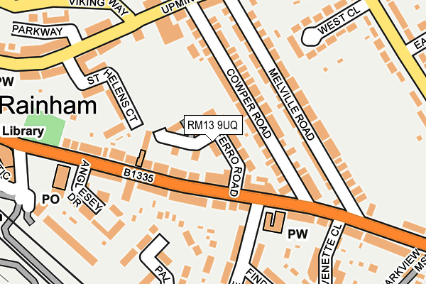 RM13 9UQ map - OS OpenMap – Local (Ordnance Survey)