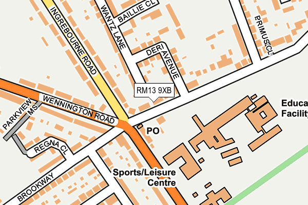 RM13 9XB map - OS OpenMap – Local (Ordnance Survey)