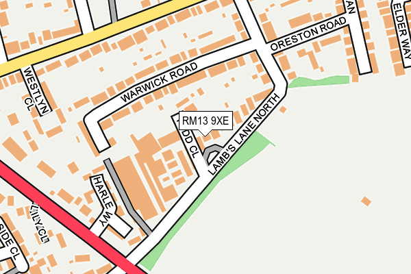 RM13 9XE map - OS OpenMap – Local (Ordnance Survey)