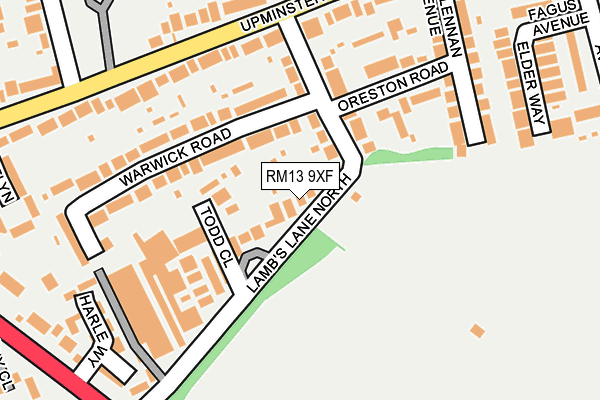 RM13 9XF map - OS OpenMap – Local (Ordnance Survey)