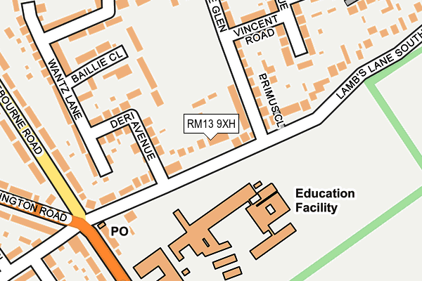 RM13 9XH map - OS OpenMap – Local (Ordnance Survey)
