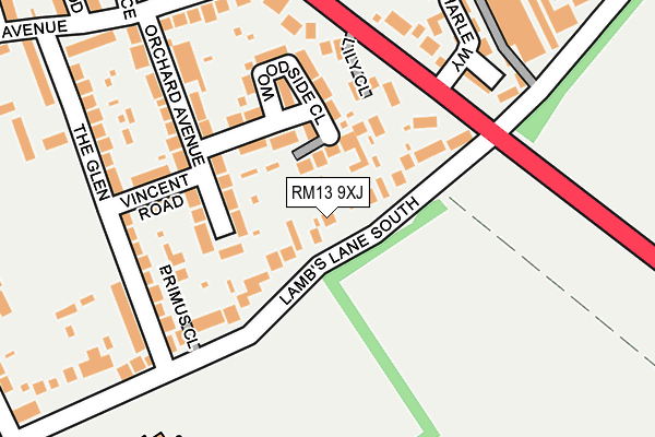 RM13 9XJ map - OS OpenMap – Local (Ordnance Survey)