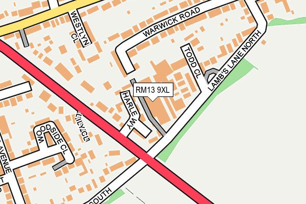 RM13 9XL map - OS OpenMap – Local (Ordnance Survey)