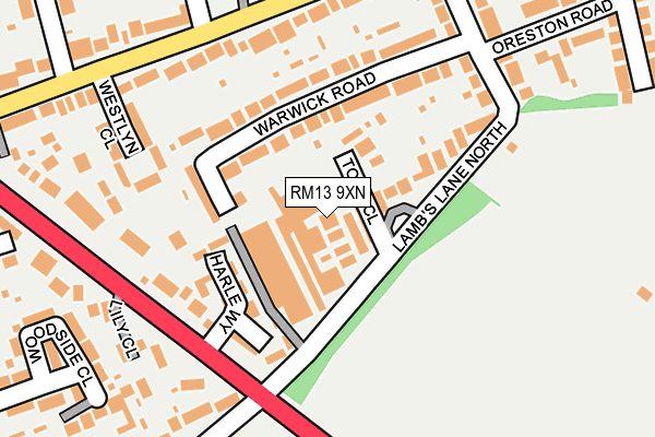 RM13 9XN map - OS OpenMap – Local (Ordnance Survey)