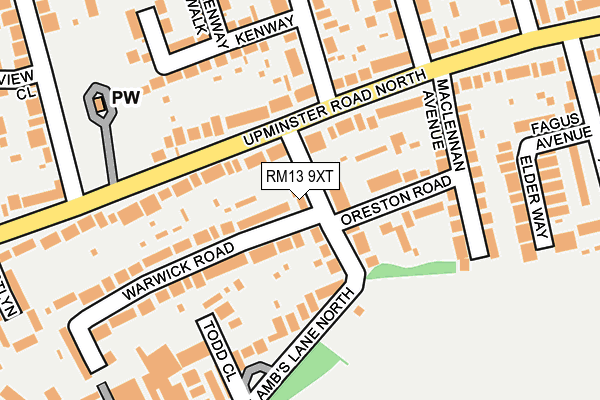 RM13 9XT map - OS OpenMap – Local (Ordnance Survey)