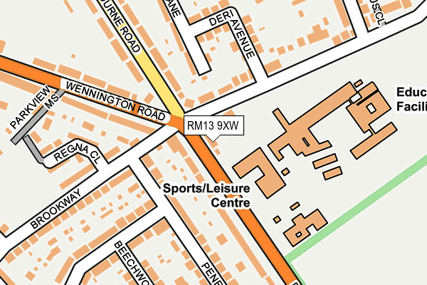 RM13 9XW map - OS OpenMap – Local (Ordnance Survey)