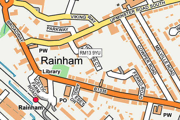 RM13 9YU map - OS OpenMap – Local (Ordnance Survey)