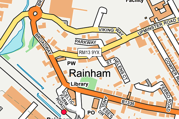 RM13 9YX map - OS OpenMap – Local (Ordnance Survey)