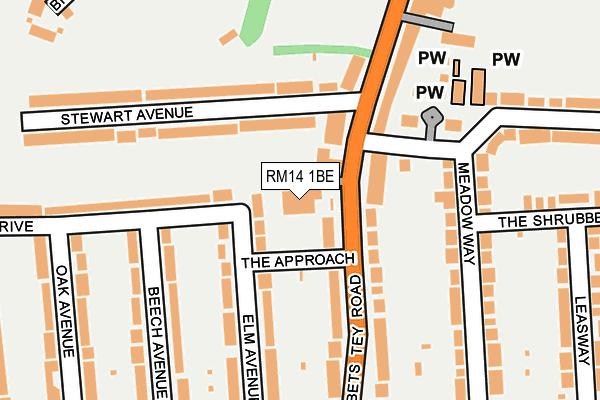 RM14 1BE map - OS OpenMap – Local (Ordnance Survey)