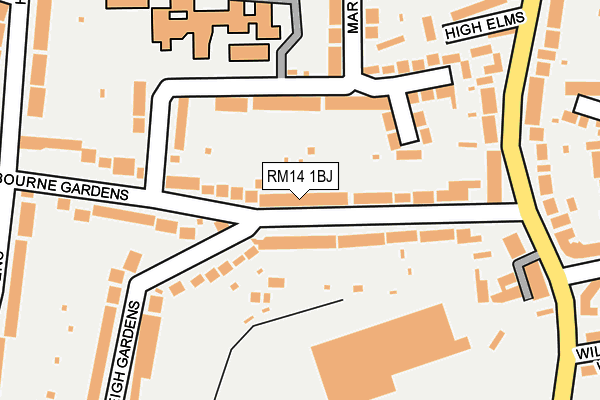 RM14 1BJ map - OS OpenMap – Local (Ordnance Survey)
