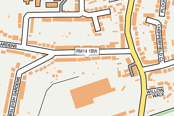 RM14 1BW map - OS OpenMap – Local (Ordnance Survey)