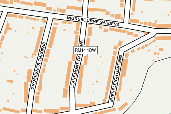 RM14 1DW map - OS OpenMap – Local (Ordnance Survey)