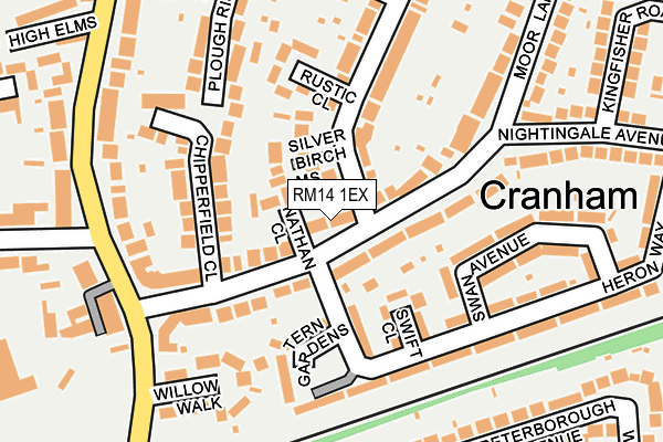 RM14 1EX map - OS OpenMap – Local (Ordnance Survey)