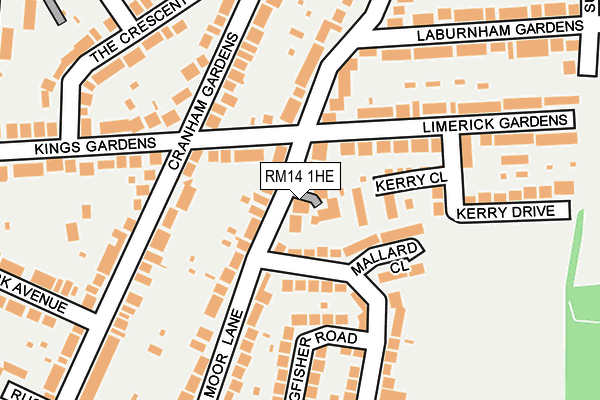 RM14 1HE map - OS OpenMap – Local (Ordnance Survey)