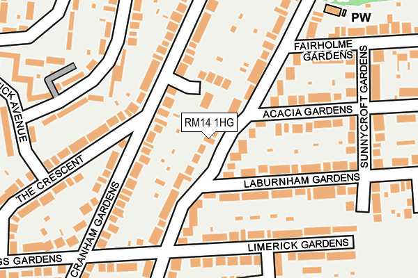 RM14 1HG map - OS OpenMap – Local (Ordnance Survey)