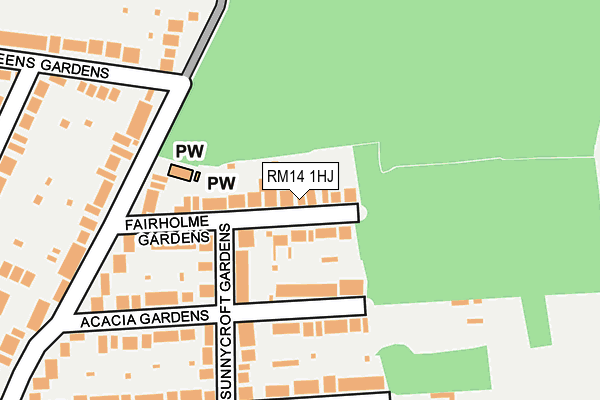 RM14 1HJ map - OS OpenMap – Local (Ordnance Survey)