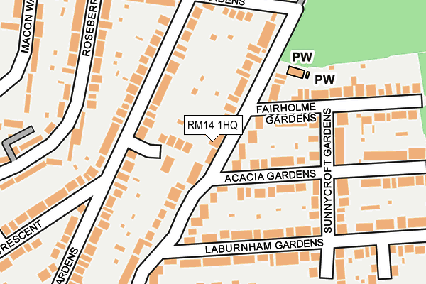 RM14 1HQ map - OS OpenMap – Local (Ordnance Survey)