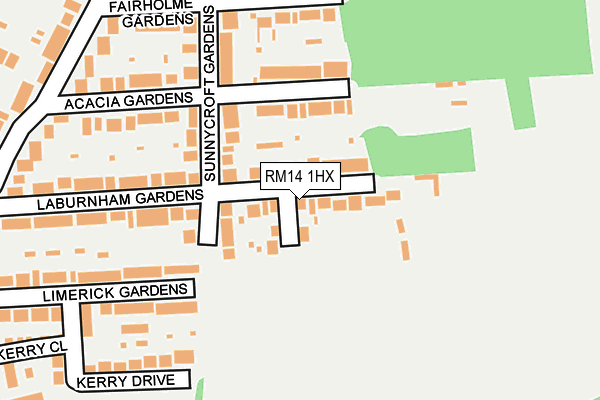 RM14 1HX map - OS OpenMap – Local (Ordnance Survey)