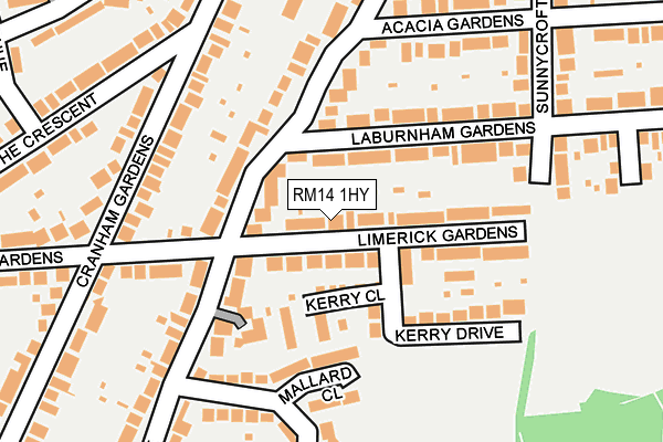 RM14 1HY map - OS OpenMap – Local (Ordnance Survey)
