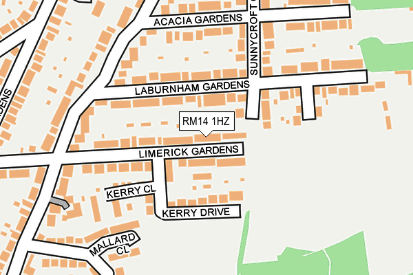 RM14 1HZ map - OS OpenMap – Local (Ordnance Survey)