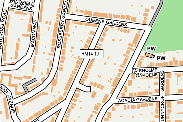 RM14 1JT map - OS OpenMap – Local (Ordnance Survey)