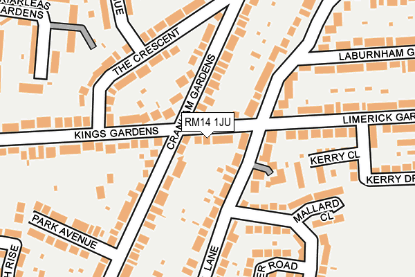 RM14 1JU map - OS OpenMap – Local (Ordnance Survey)