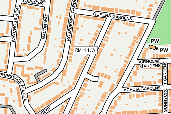 RM14 1JW map - OS OpenMap – Local (Ordnance Survey)