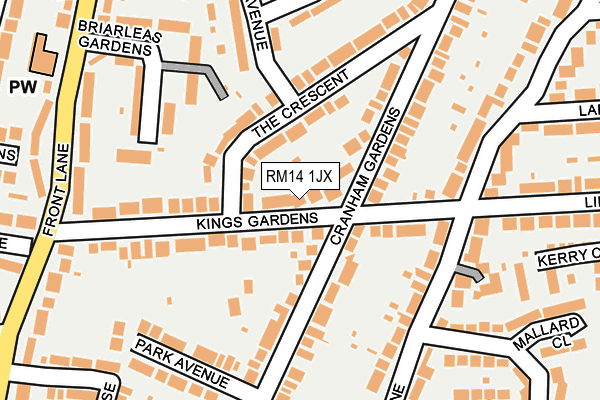 RM14 1JX map - OS OpenMap – Local (Ordnance Survey)
