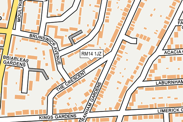 RM14 1JZ map - OS OpenMap – Local (Ordnance Survey)