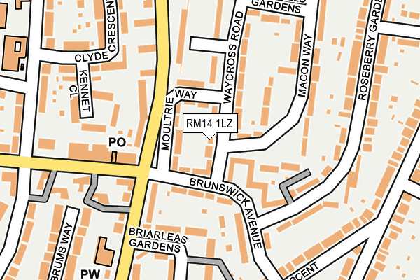 RM14 1LZ map - OS OpenMap – Local (Ordnance Survey)