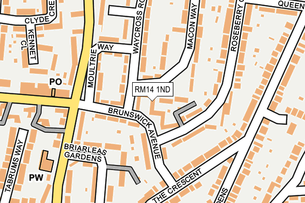 RM14 1ND map - OS OpenMap – Local (Ordnance Survey)