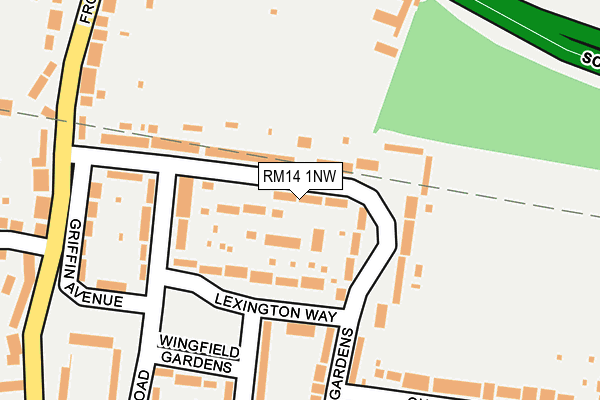 RM14 1NW map - OS OpenMap – Local (Ordnance Survey)