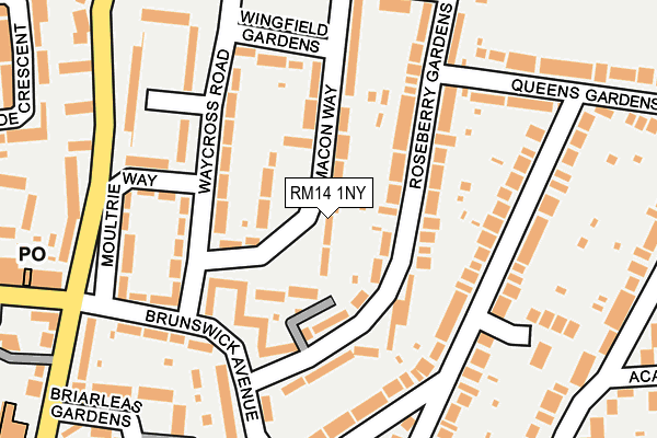 RM14 1NY map - OS OpenMap – Local (Ordnance Survey)