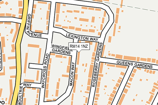 RM14 1NZ map - OS OpenMap – Local (Ordnance Survey)