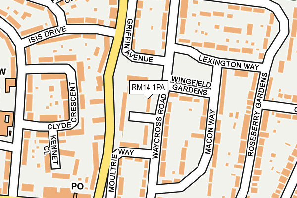 RM14 1PA map - OS OpenMap – Local (Ordnance Survey)