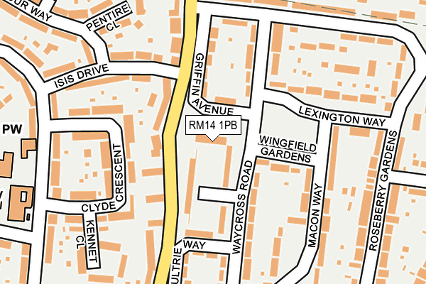 RM14 1PB map - OS OpenMap – Local (Ordnance Survey)